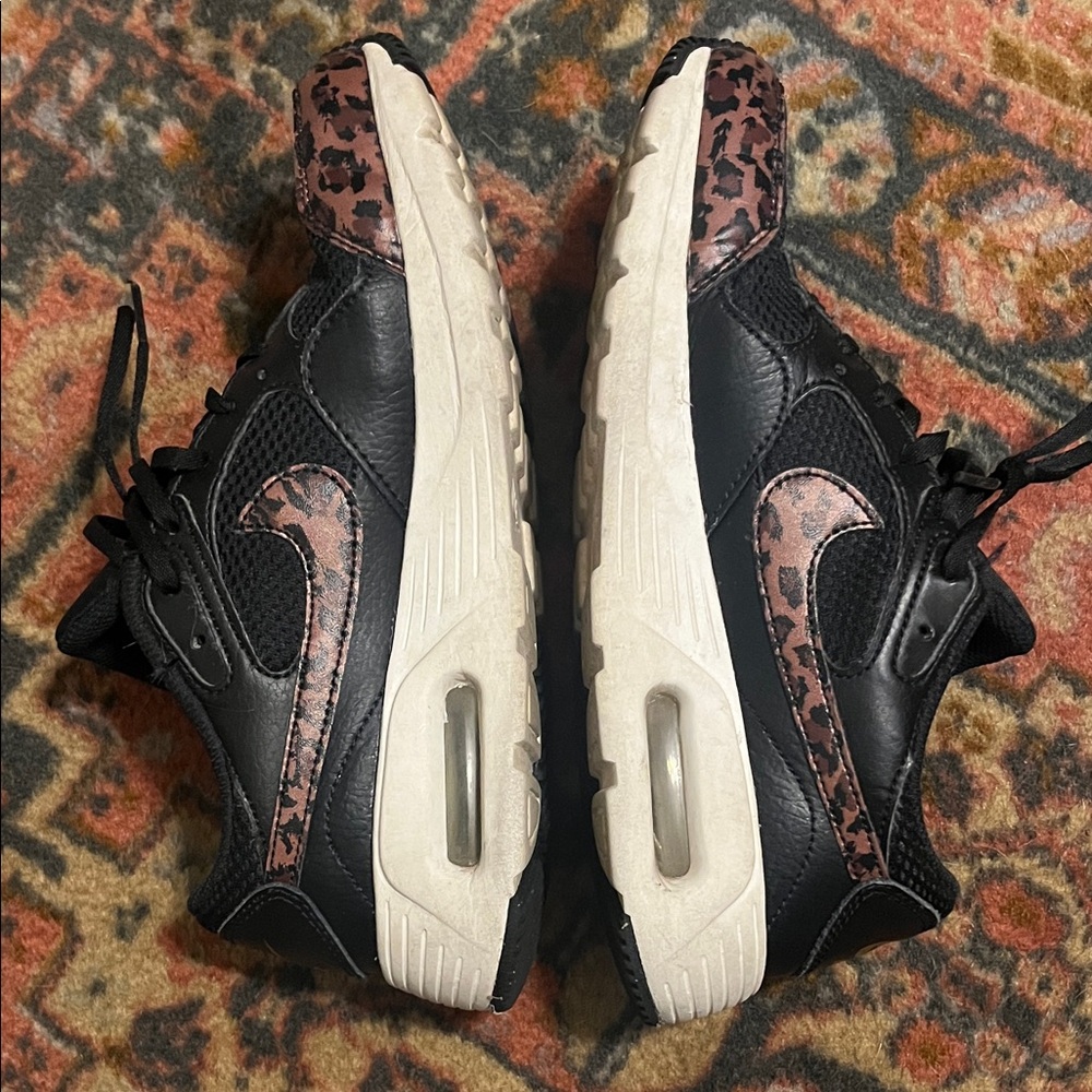 Nike Women's Black Sneakers with Brown Leopard Swoosh